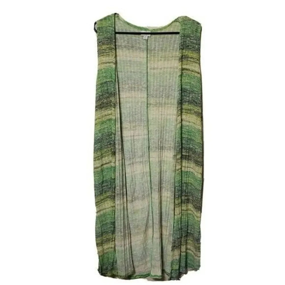 Lularoe Open Shrug Cardigan Small Green Striped Long Duster Womens - Picture 1 of 2